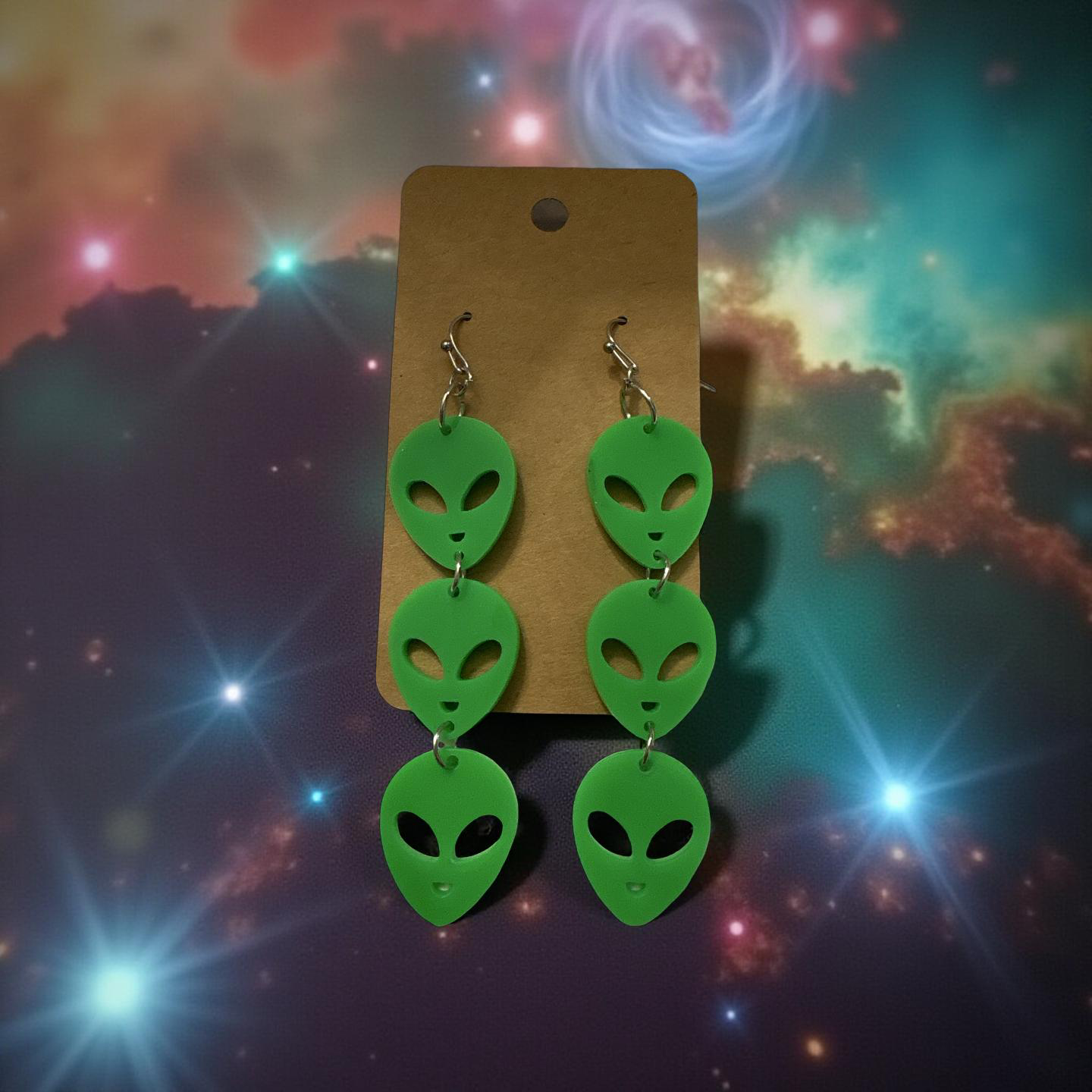 Green Alien Drop Earrings