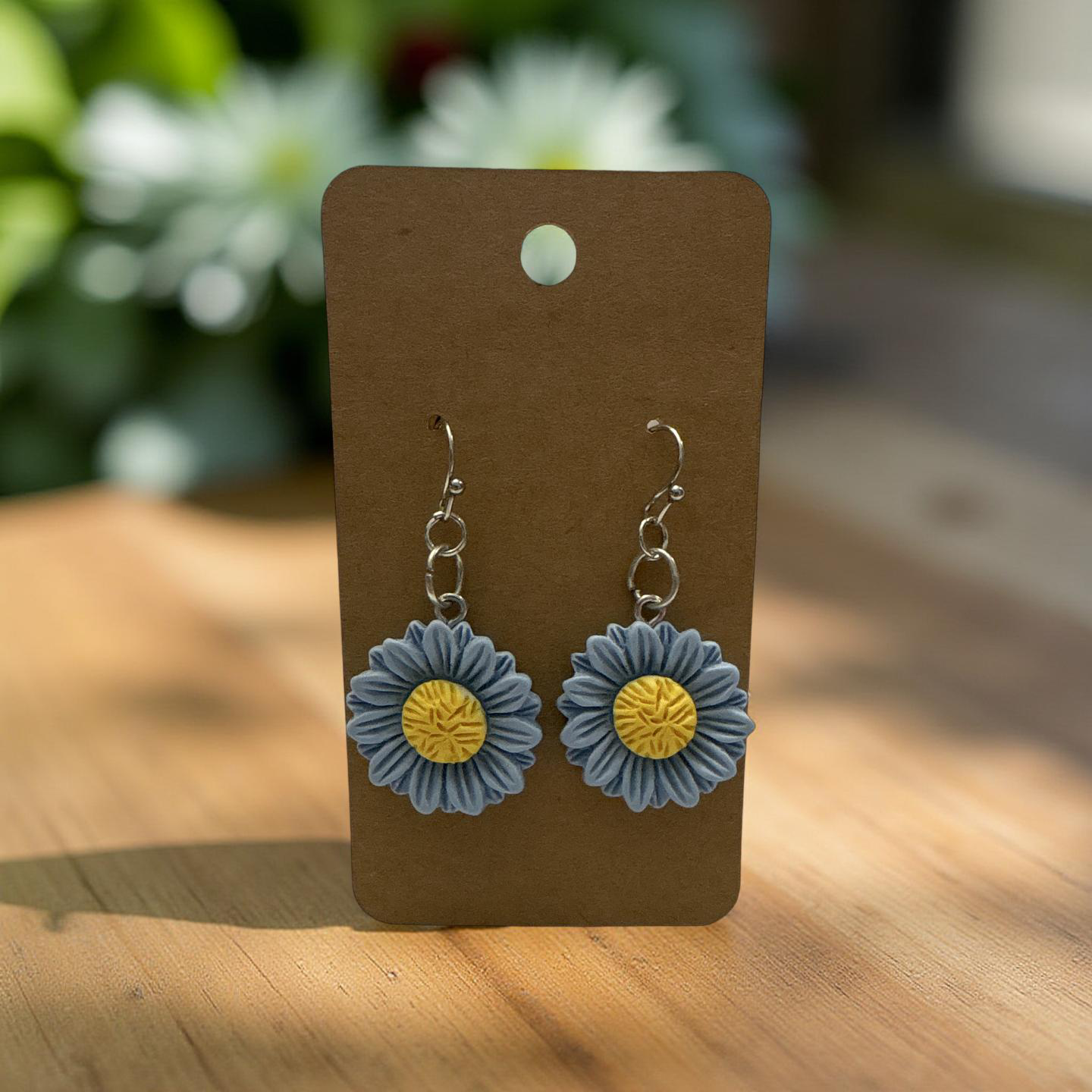 Blue Sunflower Earrings